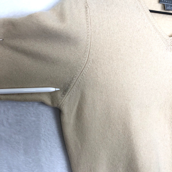 TALORA 100% Cashmere Sweater Women's Sz L Cream Knit Short Sleeve V-Neck Classic - Picture 9 of 10